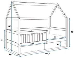 Detská posteľ SMART II DOMČEK, Rozmer 80 x 160 cm