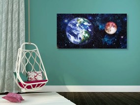 Obraz planéta Zem a červený Mesiac - 100x50