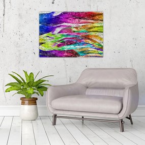 Sklenený obraz - Tehlový múr s farebnými plameňmi (70x50 cm)