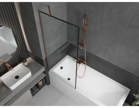 Mexen Next, vaňová zástena 1-krídlová 80 x 150 cm, fixné krídlo, 6 mm číre sklo s čiernym vzorom, ružové zlato profil, 895-080-000-00-70-60