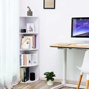 Rohový regál, 4 police, 129,5x30x30cm, biely