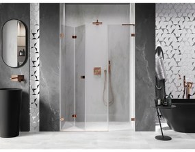 Mexen Lunar-F, L skladacie ľavé sprchové dvere 145 cm, 8mm číre sklo, ružové zlato profil, 836SL-145-050-60-00-L