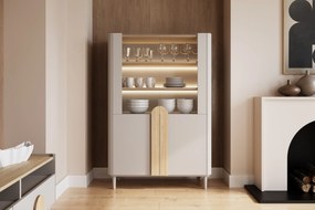 Vitrína Amilio 100 cm dvojdverová na nožičkách - kašmír / olejovaný dub / úchytky svetlý dub