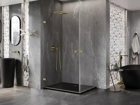Mexen Lunar-B Duo, výklopný sprchový kút 95 x 70 cm, 8mm číre sklo, zlatý matný profil, 832-095L-070P-55-00