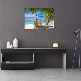 Obraz - Hojdacia sieť na pláži (70x50 cm)