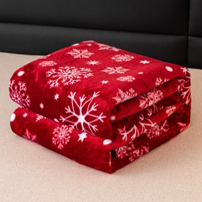 Červená vianočná mikroplyšová baránková deka SNOWFALL Rozmer: 150 x 200 cm