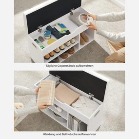 Lavica na topánky s poduškou a 3 priehradkami, biela