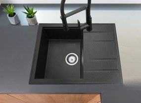 Gamma Modern 6550, 1-komorový granitový drez 650x500x210 mm s krátkym odkvapkávačom, čierna škvrnitá, GMA-ZLE000090