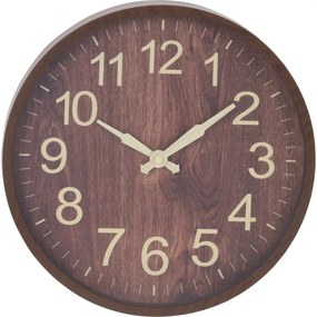 Nástenné hodiny s imitáciou dreva Rimini, pr. 30,5 cm, tm. hnedá