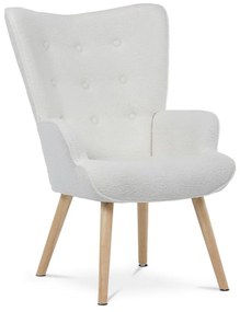 Kreslo "ušiak" AK-309 WT2 biela látka bouclé, nohy masív kaučukovník
