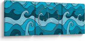 Obraz - Abstrakcia, more (s hodinami) (90x30 cm)