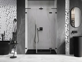 Mexen Lunar L, výklopné pravé sprchové dvere 155 cm, číre sklo, čierny profil, 834SL-155-050-70-00-P