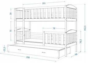 Detská poschodová posteľ KUBUS s úložným priestorom 90x200 cm - grafit Sivá