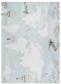 Koberec protišmykový BAMBINO 1163 Mapa sveta, svet pre deti - modrý