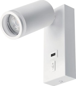 BERGE LED nástenné svietidlo GU10 s vypínačom a USB portom - biela