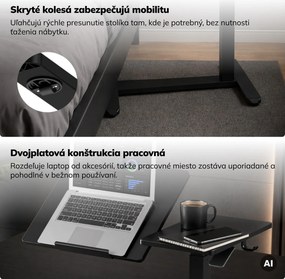 Stolík pod notebook nastaviteľný, mobilný, multifunkčný, čierny: BILL
