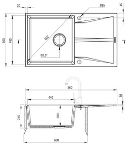 Deante ZRC_211A - Kuchynský drez CORIO 50x86 cm granit/grafit