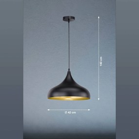 Závesná lampa Poncho, čierna/zlatá, cibuľovitá