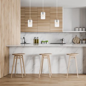 Závesné svietidlo Madera, 3x transparentné sklenené tienidlo, w/drevo