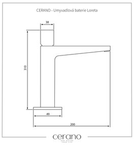 Cerano Loreta, vysoká umývadlová stojanková batéria h-310, čierna matná, CER-CER-423574