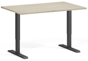 Výškovo nastaviteľný stôl, 120x80 cm, 1 motor, čierna podnož, dub prírodný