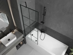 Mexen Next, vaňová zástena 1-krídlová 70 x 150 cm, fixné krídlo, 6 mm číre sklo s čiernym vzorom, čierny profil, 895-070-000-00-77-70