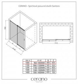 Cerano Lantono, posuvné dvere do otvoru 100x195 cm, 8mm číre sklo, čierny profil, CER-CER-429730