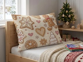 Bavlnená obliečka na vankúš GINGERBREAD JOY 70x90 cm, béžová