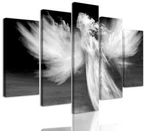 5-dielny obraz anjel tvorený oblakmi v čiernobielom prevedení