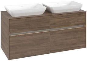 VILLEROY &amp; BOCH Collaro závesná skrinka pod dve umývadlá na dosku, 4 zásuvky, s LED osvetlením, 1200 x 500 x 548 mm, Arizona Oak, C115B0VH