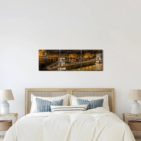 Obraz nočného mesta (s hodinami) (90x30 cm)
