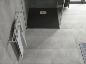 Mexen Hugo, štvorcová sprchová vanička SMC 70 x 70 cm, čierna, zlatá krytka, 42707070-G