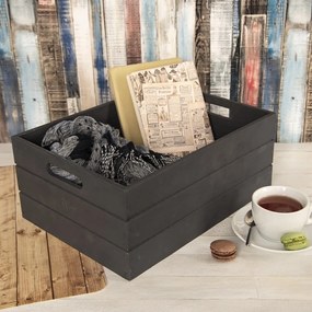 Antracitový drevený úložný box 36x26x15 cm – Orion