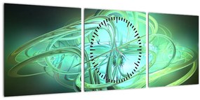 Obraz zelenej abstrakcie (s hodinami) (90x30 cm)