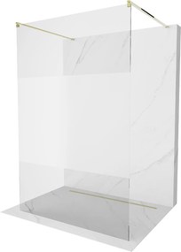 Mexen Kioto, priechodná sprchová zástena 110 x 200 cm, 8mm sklo číre/námraza, 2x zlatá stabilizačná rozpera, 800-110-002-50-35