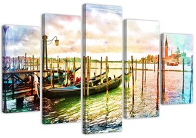 Obraz na plátně pětidílný Benátky Gondoly Itálie - 100x70 cm