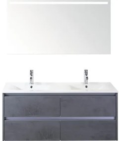 Kúpeľňový nábytkový set Dante 120 cm s keramickým dvojitým umývadlom a zrkadlom s osvetlením betón antracitovo sivá