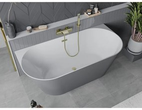 Mexen Oval Slim, voľne stojaca vaňa ku stene, 170 x 80 cm, biela-šedá, zlatý matný prepad, 52661708062-55