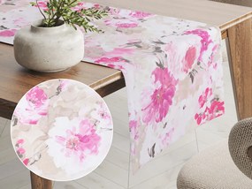 Biante Dekoračný behúň na stôl PM-030 Ružové maľované kvety 35x140 cm
