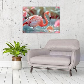 Obraz - Plameniak v jazierku (70x50 cm)