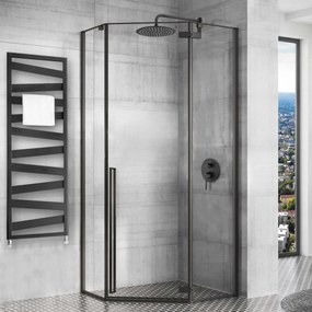 Päťuholníkový sprchovací kút REA DIAMOND 80x80 cm, čierny matný/transparent + vanička Diamond biela