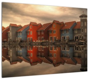 Sklenený obraz farebných domčekov (70x50 cm)