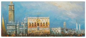 Obraz - Gondola prechádzajúca Benátkami, olejomaľba (120x50 cm)
