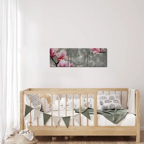 Obraz s kvetmi (s hodinami) (90x30 cm)