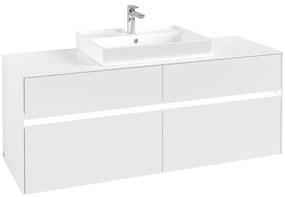 VILLEROY &amp; BOCH Collaro závesná skrinka pod umývadlo na dosku (umývadlo v strede), 4 zásuvky, s LED osvetlením, 1400 x 500 x 548 mm, White Matt, C084B0MS