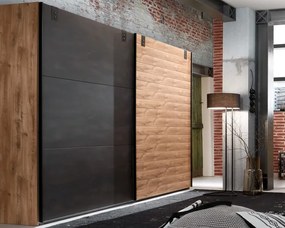 Šatník s posuvnými dverami Detroit, 250 cm, doskový dub / antracitová oceľ