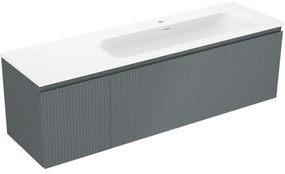 Mexen Rivel, kúpeľňová skrinka 160 cm s pravým umývadlom Vela, 1S, 1D, drážkovaná, grafitová/biela matná, 91A23-16047-3-BBFF66-W23P01