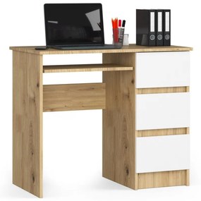 Písací stôl pravý so zásuvkami a výsuvnou policou na klávesnicu 90 x 77 x 50 cm AKORD CLP - dub artisan/biely