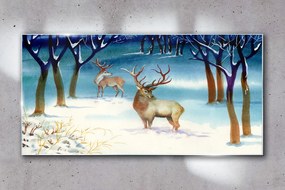 Skleneny obraz Zimné sneh jeleň strom