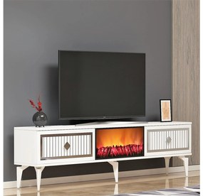 TV stolík/skrinka s krbom Kebive (biela + strieborná) . Vlastná spoľahlivá doprava až k Vám domov. 1095526